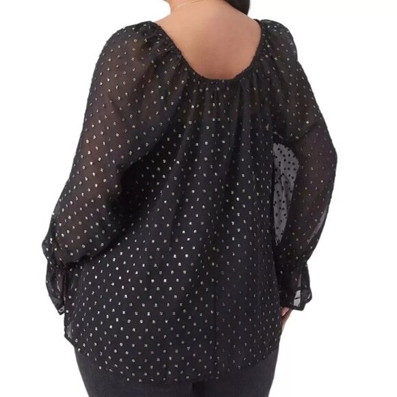 Lane Bryant Swiss Dot Sheer Long Sleeve Blouse Women Plus Size 18/20 Black Gold - Picture 2 of 8